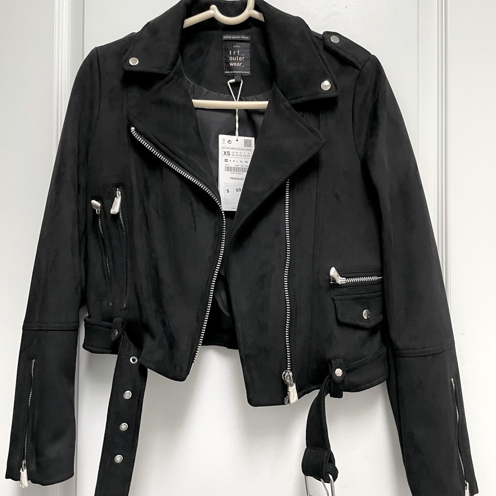 Zara NWT Faux Suede Black Jacket - XS